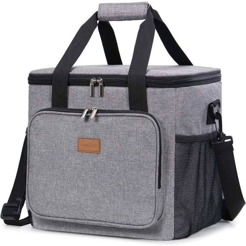 Grey Large Capacity Picnic Bag - Waterproof PEVA Insulated Cooler Bag, Outdoor, Car Use, and Shoulder Crossbody Thermo Bag - One Red Hill
